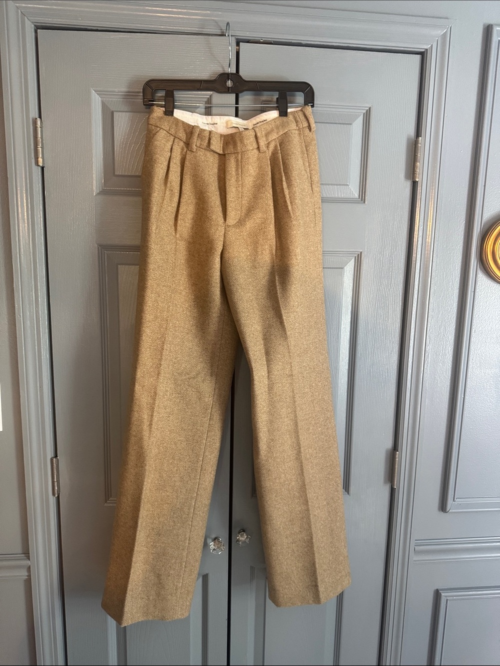 Favorite Daughter Wool-Blend Pleated Trousers in Camel